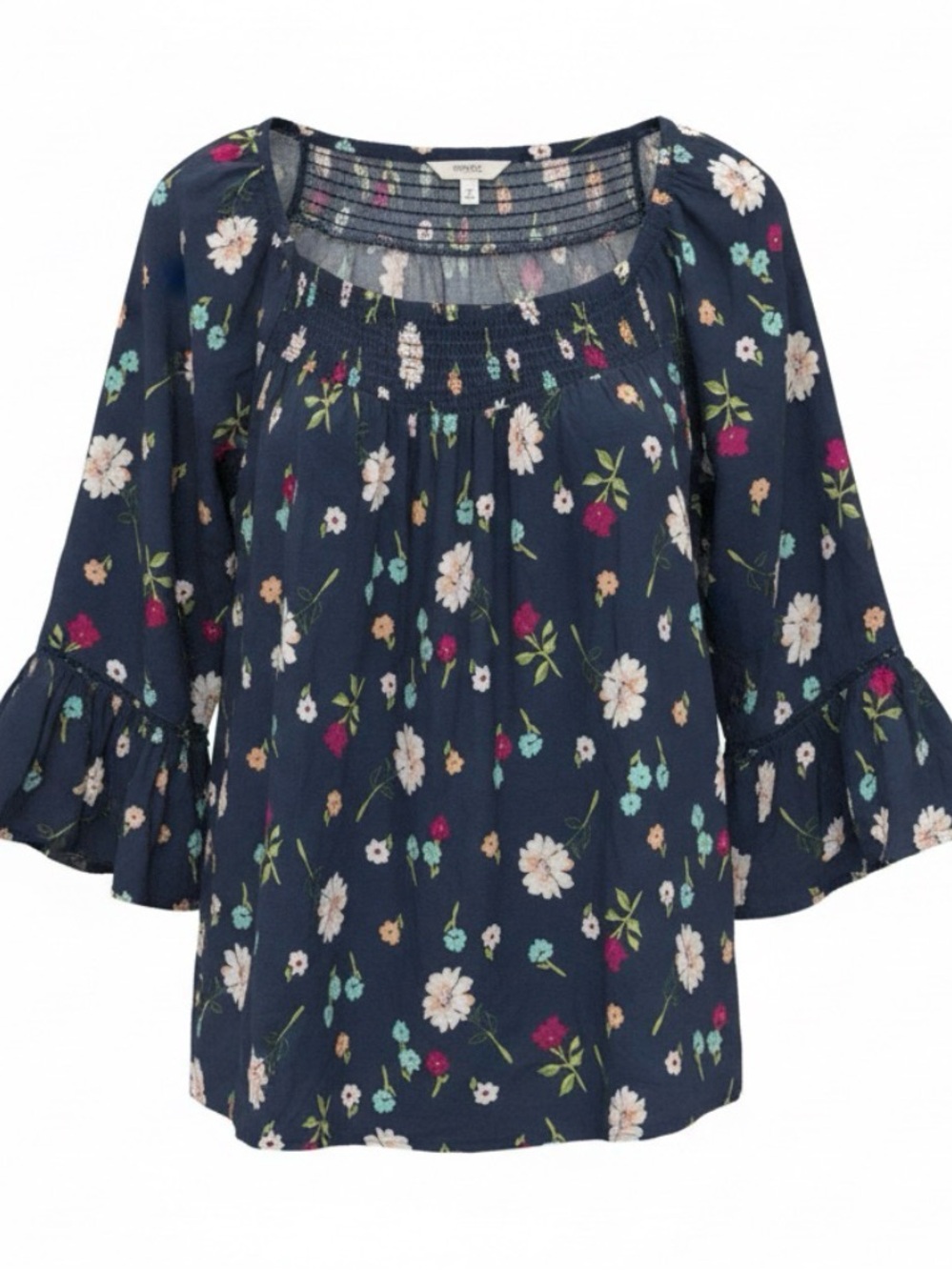 Women's Navy Floral Peasant Top